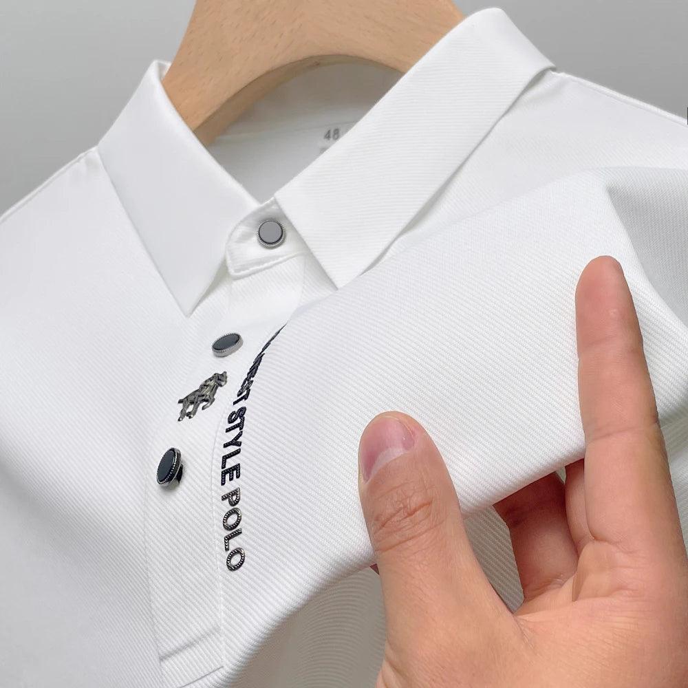 Camisa Polo Bordada em Seda - LeVienna