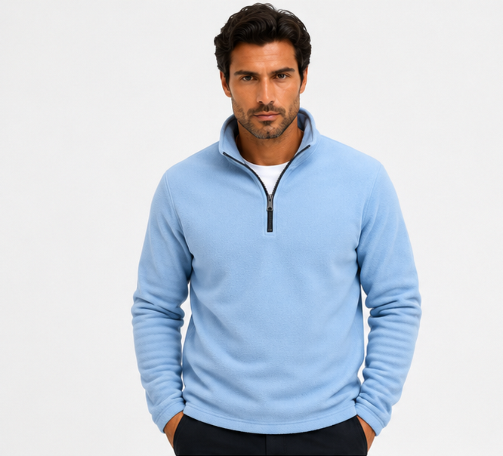 Blusa Masculina Fleece Térmica Gola Alta com Meio Zíper Inverno Levienna