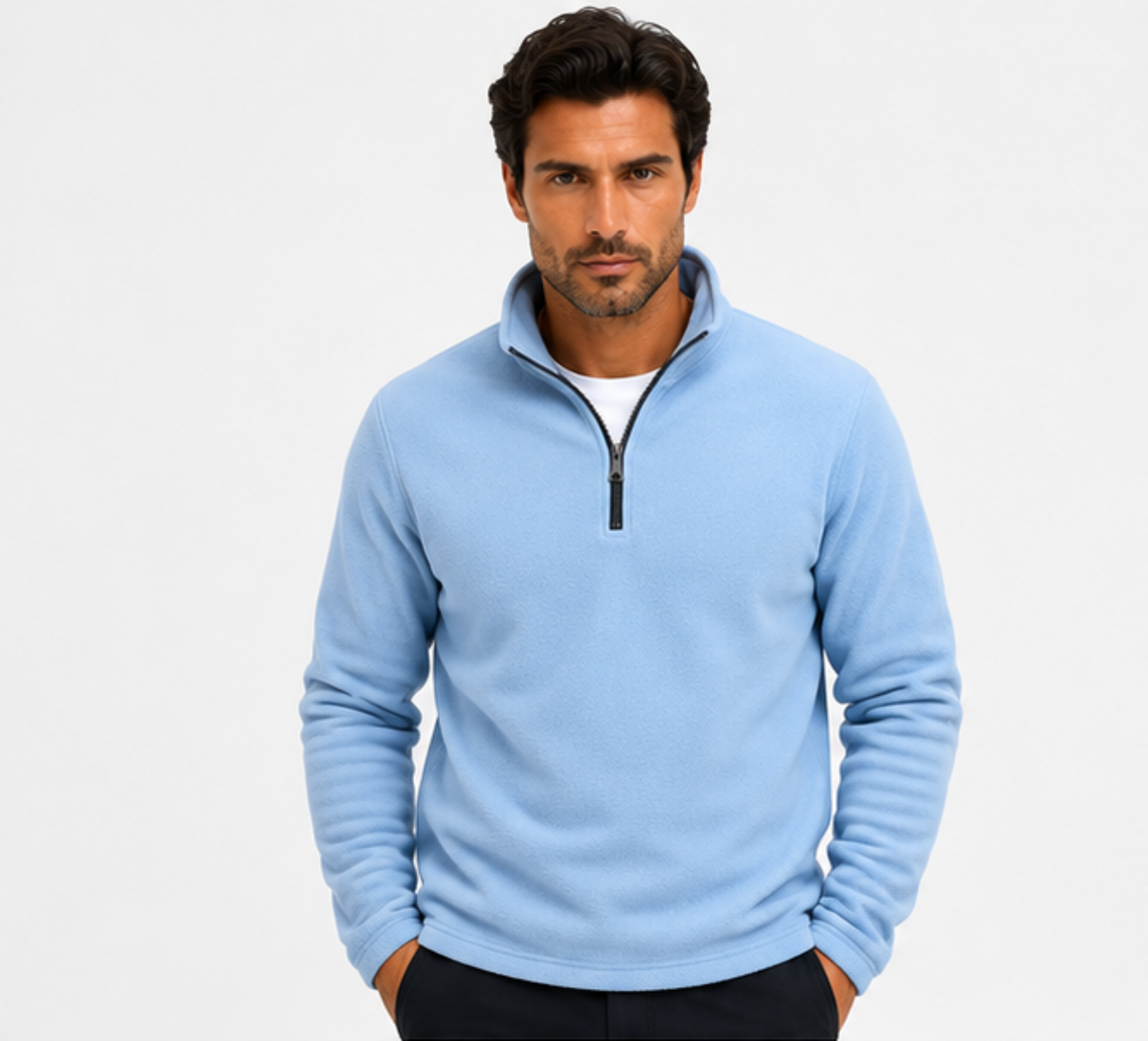 Blusa Masculina Fleece Térmica Gola Alta com Meio Zíper Inverno Levienna