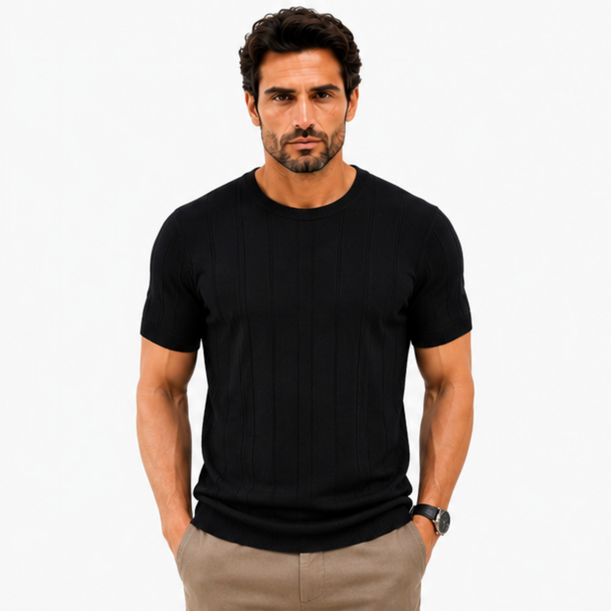 Camiseta Masculina Premium em Tricot Canelado Levienna
