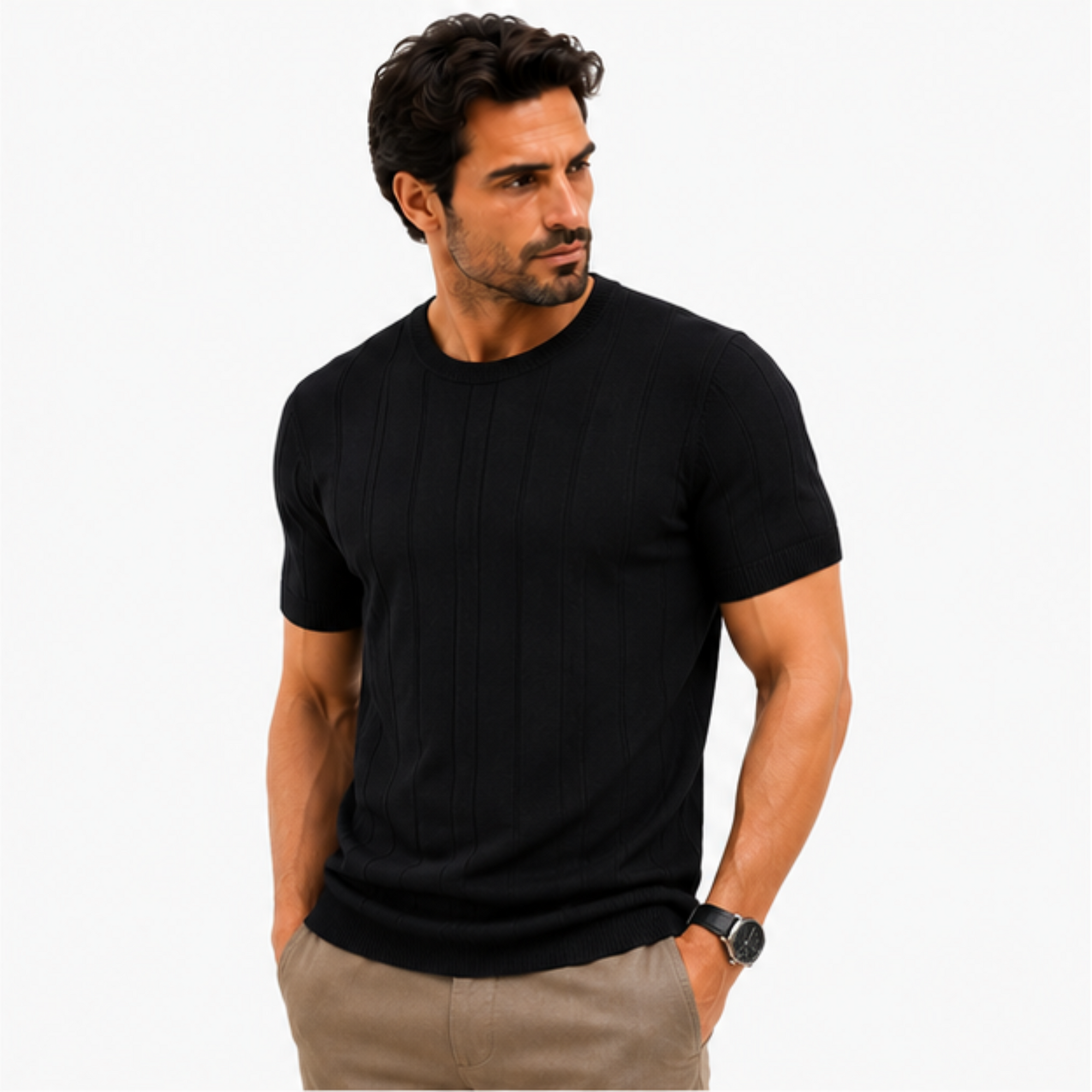 Camiseta Masculina Premium em Tricot Canelado Levienna