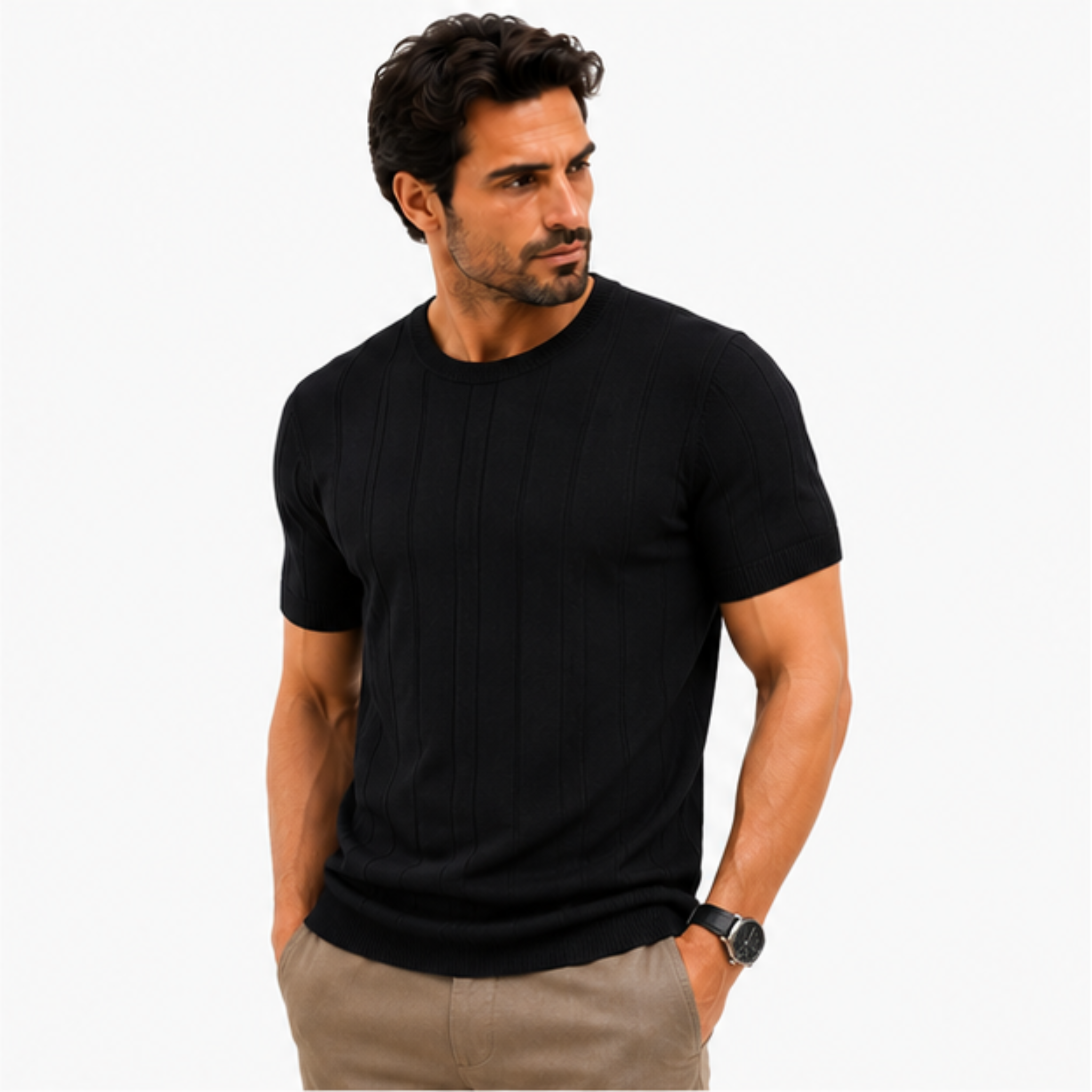Camiseta Masculina Premium em Tricot Canelado Levienna