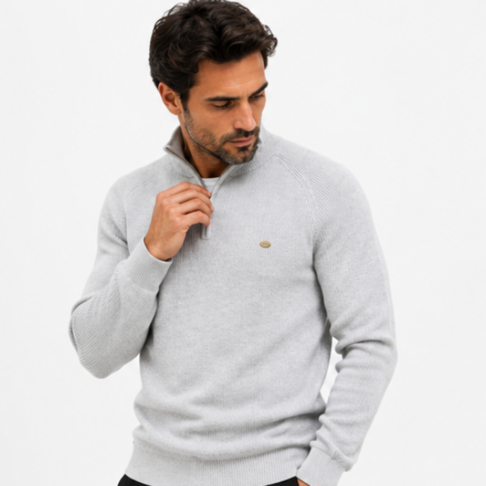 Suéter Masculino Tricot Gola Alta com Meio Zíper Levienna