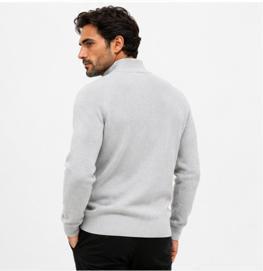 Suéter Masculino Tricot Gola Alta com Meio Zíper Levienna