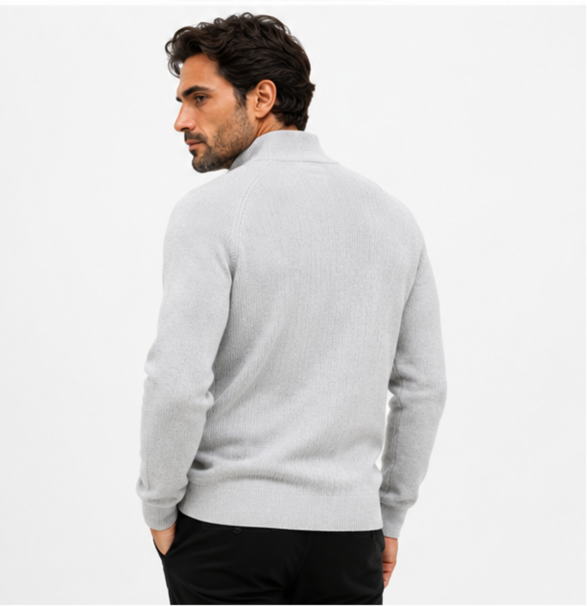 Suéter Masculino Tricot Gola Alta com Meio Zíper Levienna
