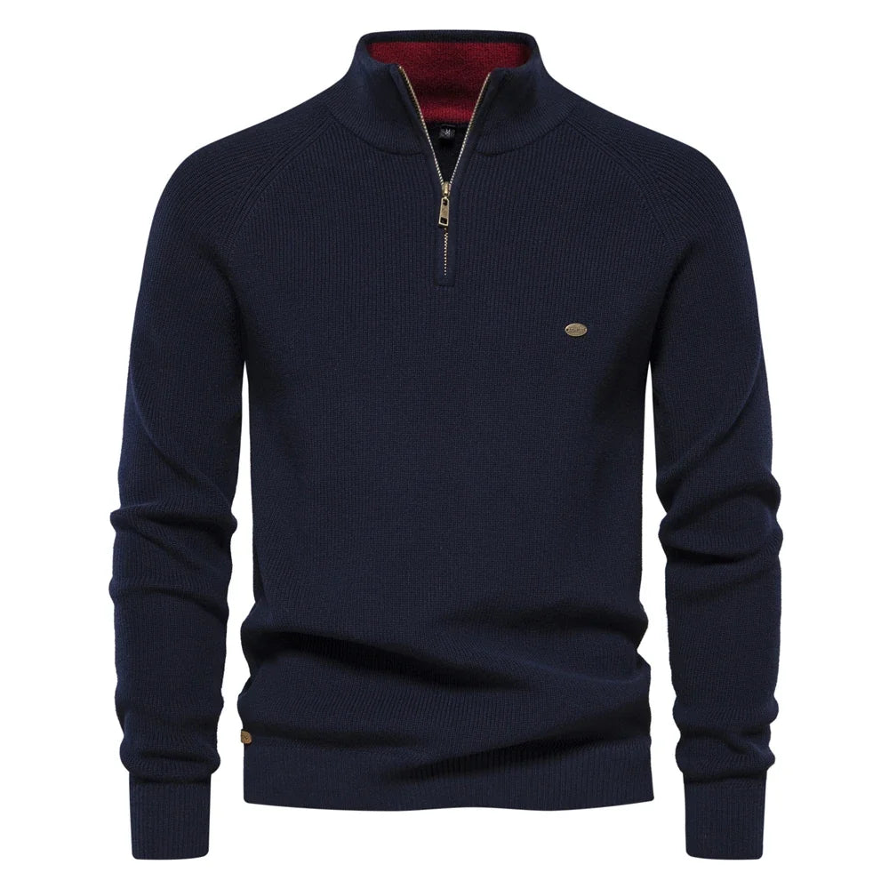 Suéter Masculino Tricot Gola Alta com Meio Zíper Levienna