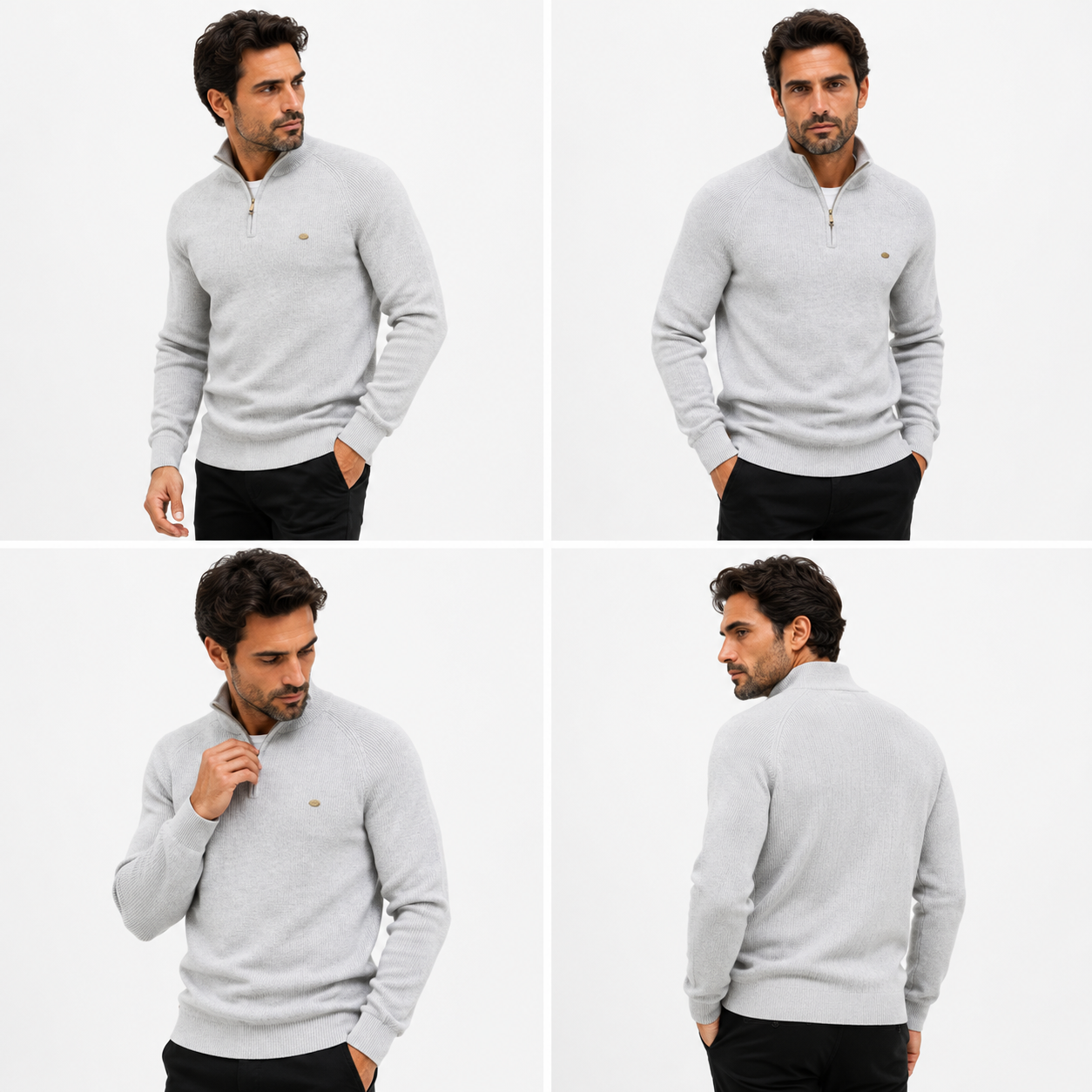 Suéter Masculino Tricot Gola Alta com Meio Zíper Levienna