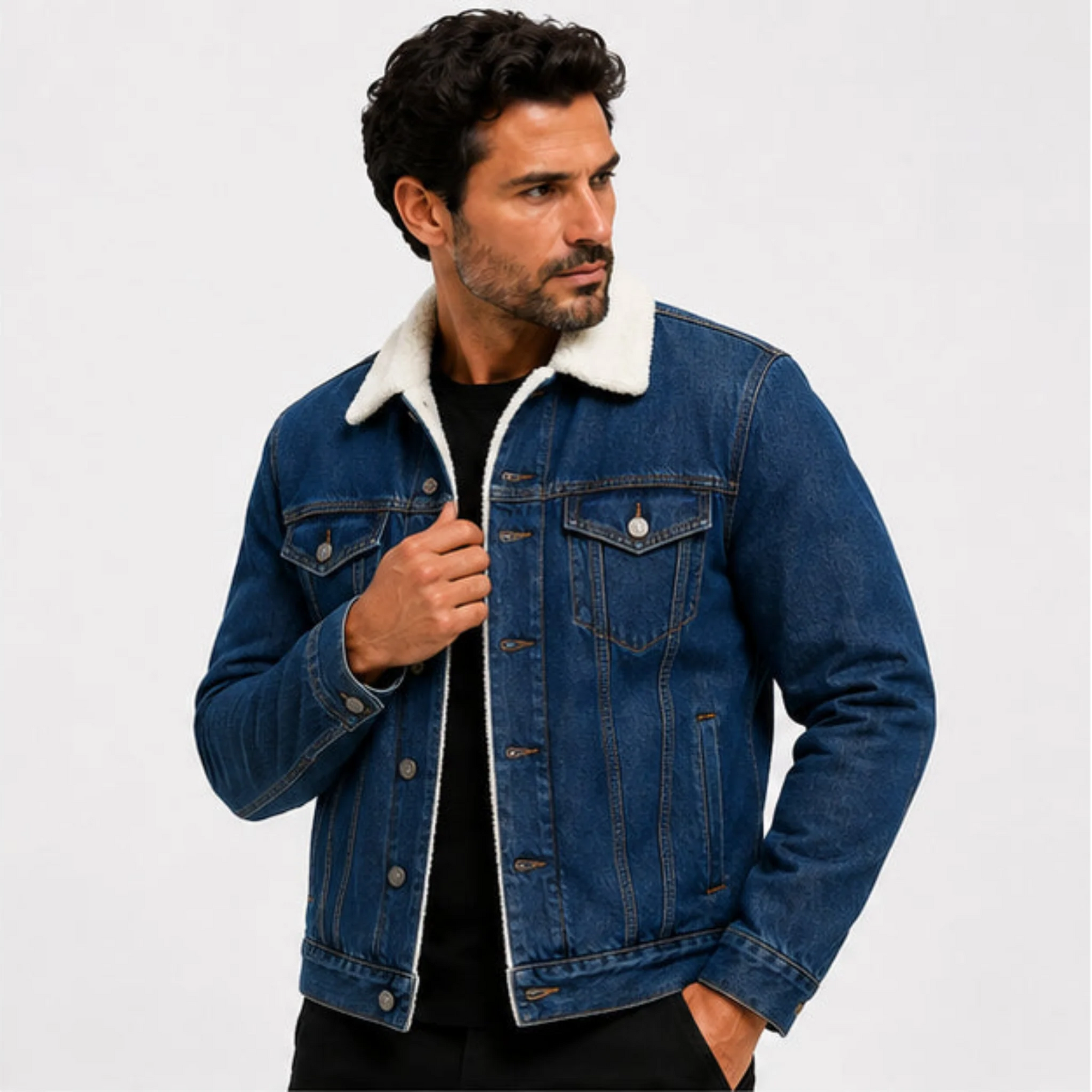 Jaqueta Masculina Jeans Forrada com Pelo Levienna