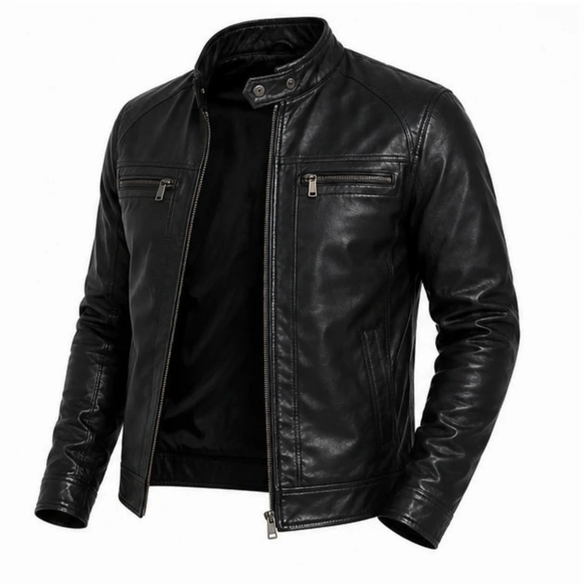 Jaqueta Masculina De Couro Slim Racer