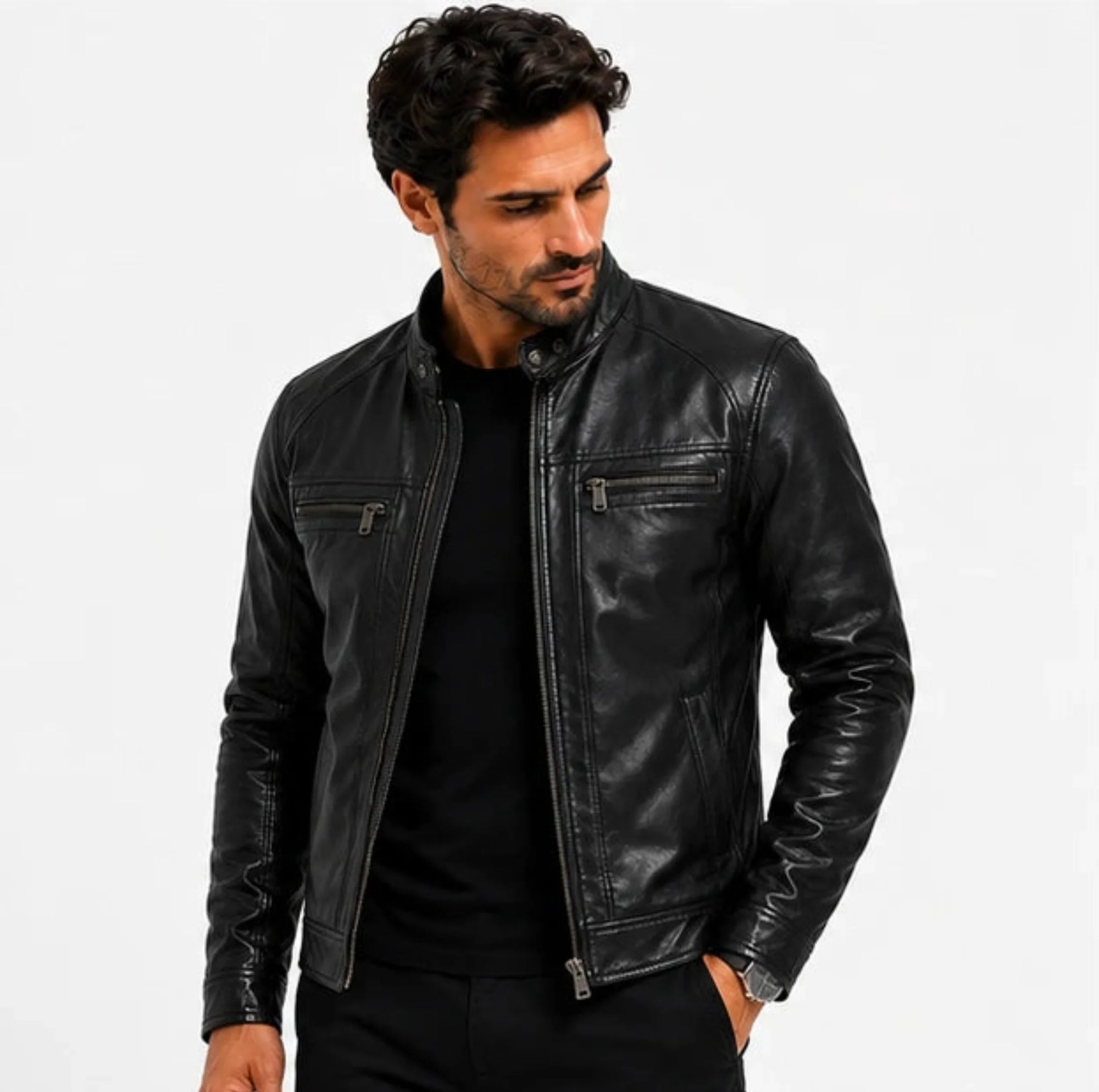 Jaqueta Masculina De Couro Slim Racer