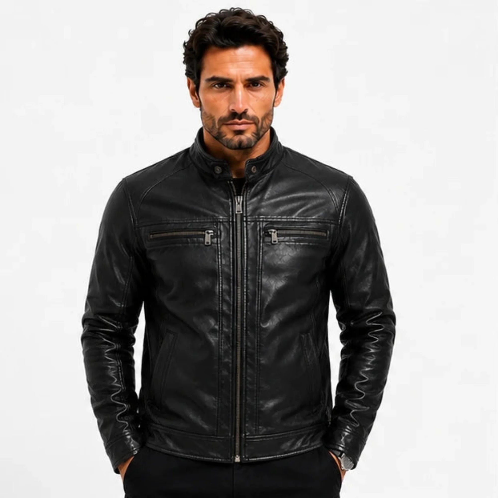 Jaqueta Masculina De Couro Slim Racer