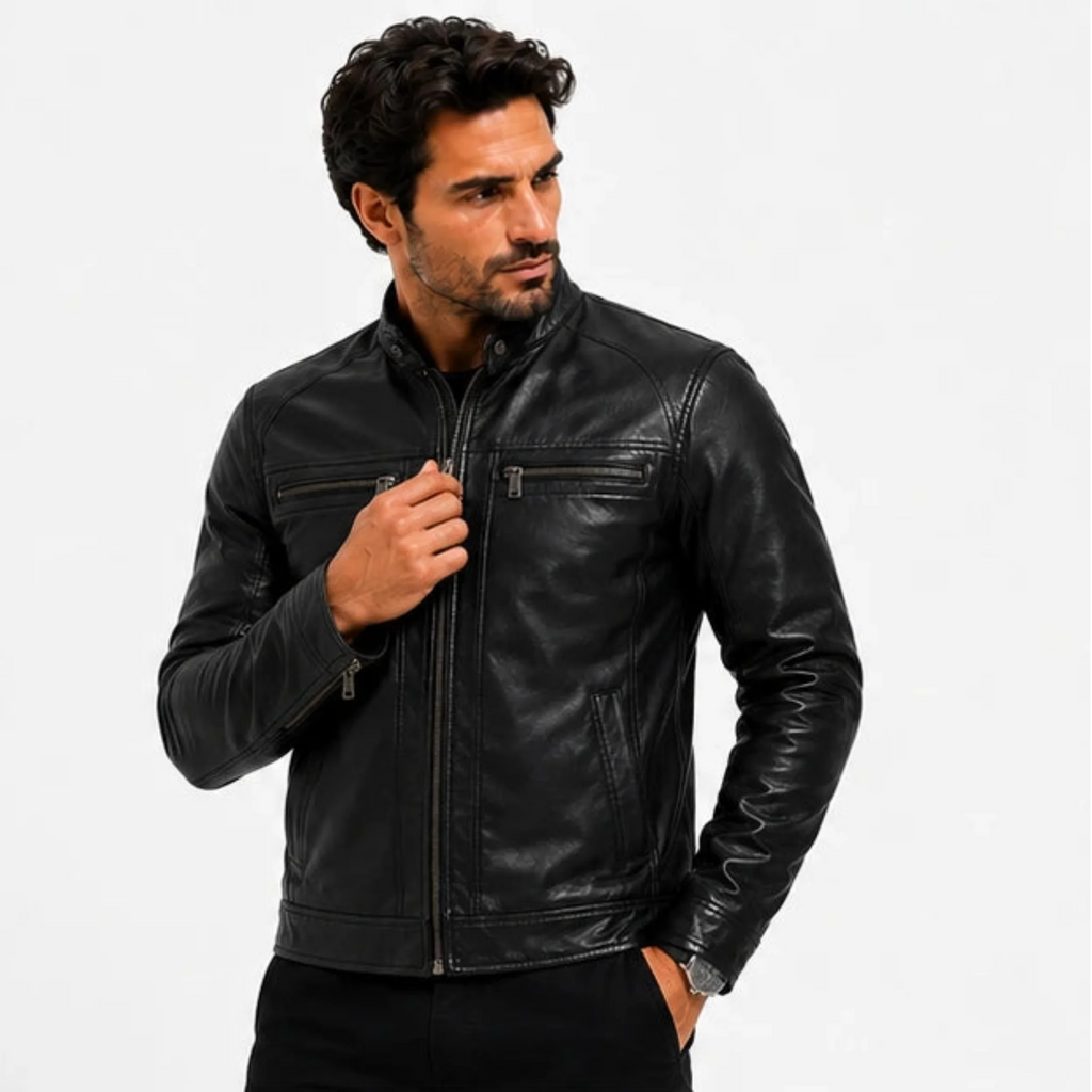 Jaqueta Masculina De Couro Slim Racer