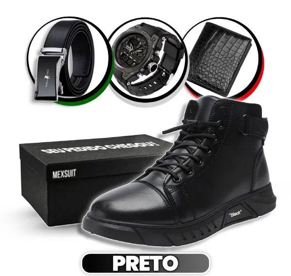 Kit Bota Italiana Vitello Masculina de Couro Legitimo + 3 BRINDES: Cinto, Relógio e Carteira - LeVienna