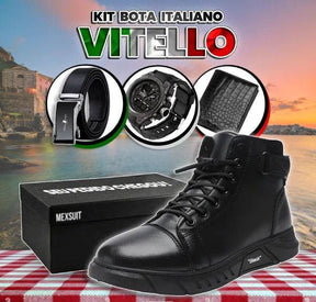 Kit Bota Italiana Vitello Masculina de Couro Legitimo + 3 BRINDES: Cinto, Relógio e Carteira - LeVienna